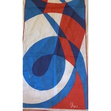 VERA Neumann Scarf Signed Semi Sheer Made in Japan Red Blue - Vintage