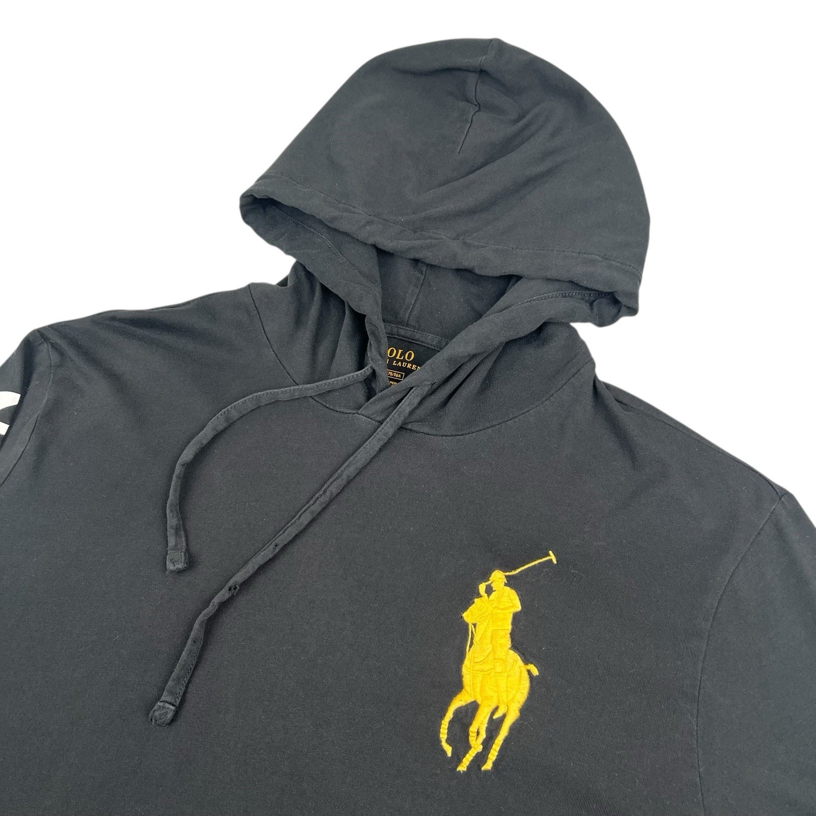 Polo Ralph Lauren felpa con cappuccio uomo media nera grande pony spell out cotone leggero