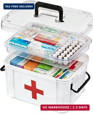 15QT Clear Medicine Organizer Box with Handle, Plastic Medicine Container with T