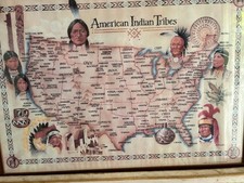 American Indian Tribes FRAMED Map Poster 24 x 17 B. Stroble DON TOM 1988 Perfect