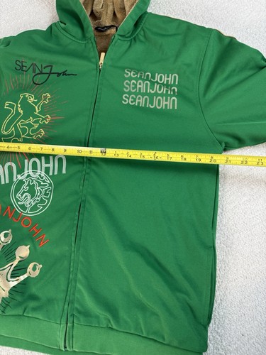 Vintage Sean John Y2K Jacket Hoodie Full Zip Front Green Faux Fur Lined XL - Imagen 5 de 6