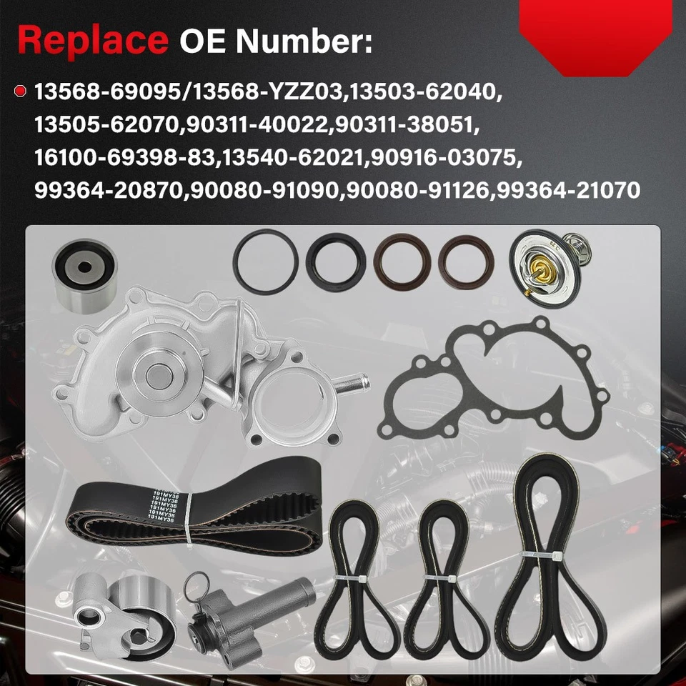 Оригинальный комплект ремней ГРМ 4Runner 3,4 л V6 с водяным насосом для Toyota Tacoma Tundra - Изображение 2 из 4