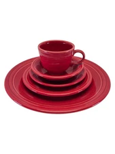 Fiesta Scarlet Red 5 Piece Place Setting Plate Bowl Cup Homer Laughlin China Set