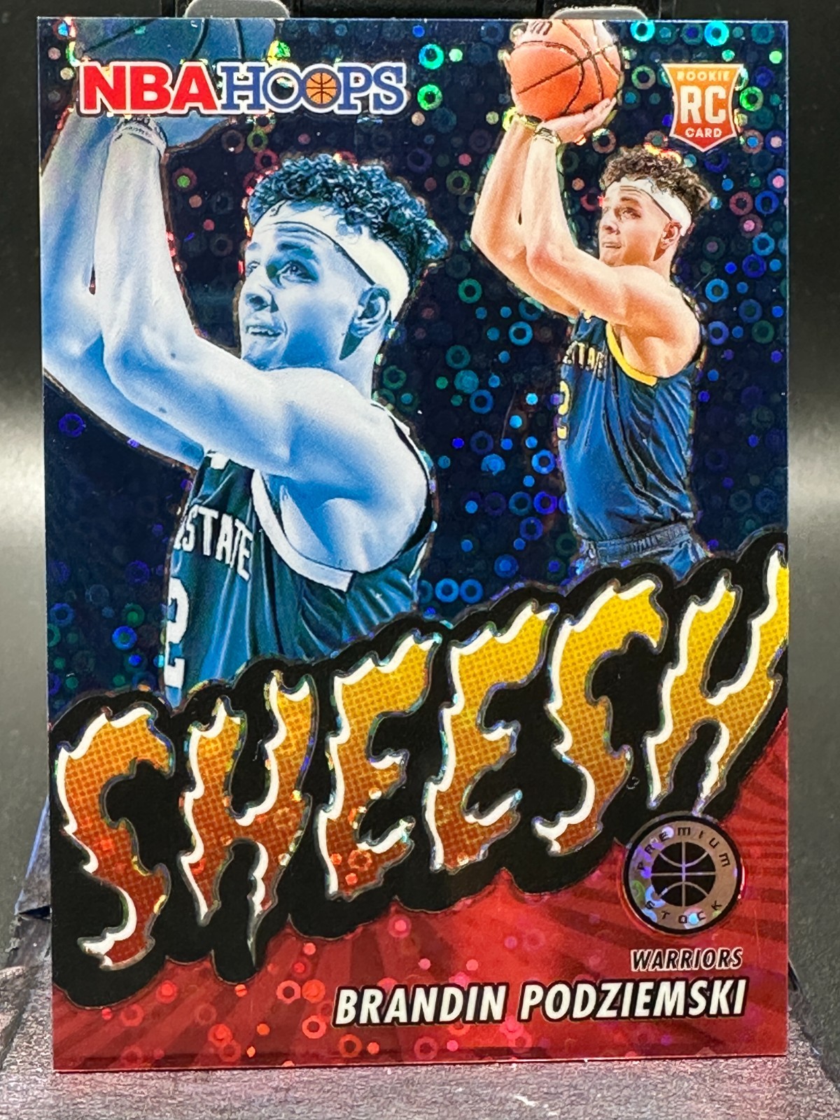 2023-24 Hoops Premium Stock Sheesh Red Disco Prizm #21 Brandin Podziemski /99