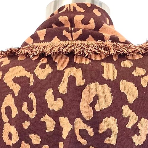 525 Fringe Cardigan Sweater Womens Medium Belted Fringe Bohemian Leopard Mobwife - Picture 4 of 9