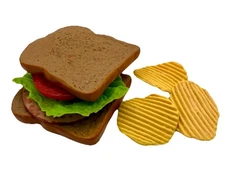 Vintage MTC Realistic Pretend Play Food 1987 Plastic Deli Sandwich & Chips Toy