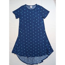 LuLaRoe Carly Midi Blue with Mint Green Polka Dots T-Shirt Dress Size XS