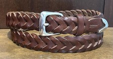 Brown Thick Leather Links Belt Sz 38 1-1/8  Wide SilverTone H  ware VGUC