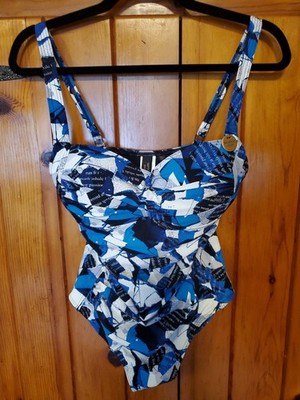 Nip Tuck Blue Multi Color With Lettering One Peice Swimsuit  Sz 6