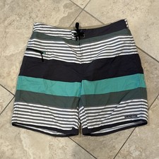 Patagonia Wavefarer Board Shorts Mens 34 Green Striped Swim Trunks 9" Surf Nylon