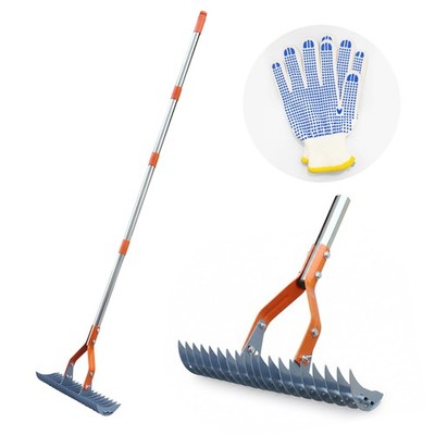 Thatch Rake   74-Inch Heavy Duty Metal Rake with Hardened Steel Tines for Eff...