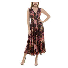 Taylor Women's Maxi Dress V-Neck Sleeveless Floral Button Purple Multi 16
