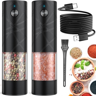 2Pack Electric Salt and Pepper Grinder Set USB Rechargeable with Warm LED Lig...