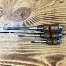 Vintage PROTO Professional USA Wood Handle Screwdrivers 9701 9702 9704 Set