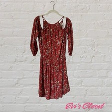 American Eagle Dainty Rust -Floral Cold Shoulder 3/4 Sleeve Mini Dress Sz L