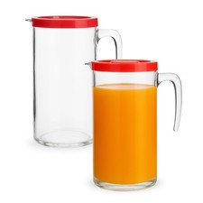 Caraffa Vetro 1 Litro con Coperchi Rossi SET 2, 6, 12 Brocca 10x20 cm Antigoccia