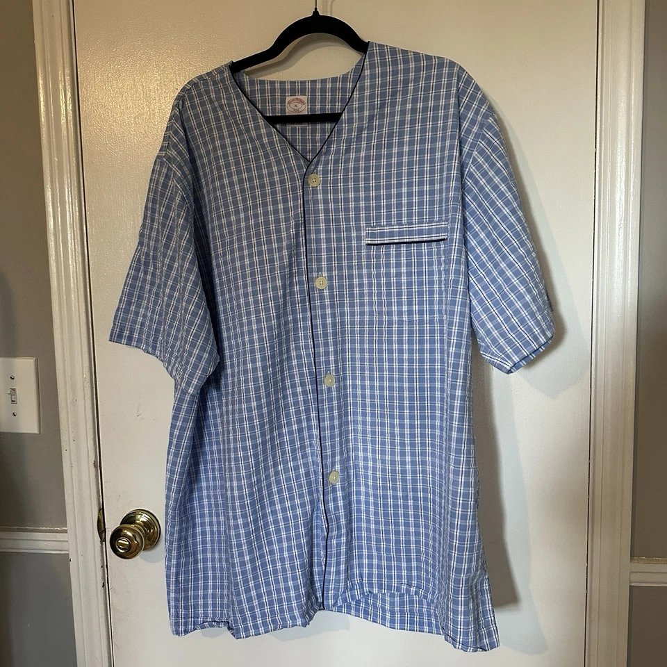 Хлопковая ночная рубашка Brooks Brothers размер XL сине-белая клетчатая пижама старые деньги - Изображение 3 из 4