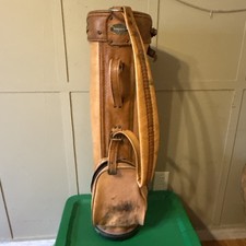 VANGUARD GOLF BAG 14-WAY VINTAGE LEATHER BAG GOOD STORAGE TAN Made In USA