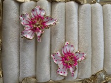 Floral Pink White Enamel Flower Earrings Gold Metal