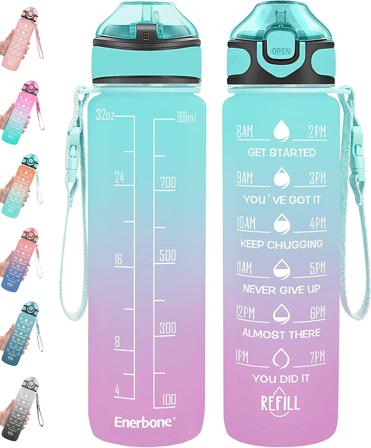Enerbone 32 Oz Drinking Water Bottle with Times to Drink and
