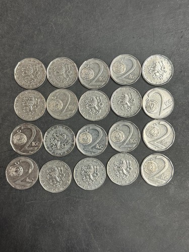 20 Czech Republic 2 Korun Coins - 20 x 2 CZK Koruna Uncommon
