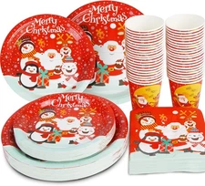 96 Pc Disposable Xmas Tableware Set