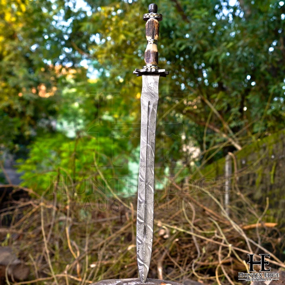 HUNTEX Handmade Damascus Blade,Deer Antler Hilt, 81 cm, Arming Viking ShortSword - Image 4 of 4