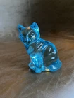 Vintage Fenton Teal Aqua Glass Sitting Cat Curled Tail Figurine Moser