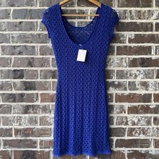 NWT Free People Blue Crochet Lace Dress Size S Boho Open Knit Mini Lined