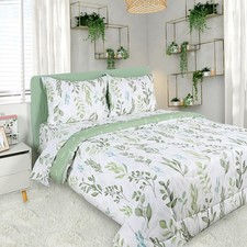 DILIMI Twin Comforter Set for Girls, Reversible 5 Pieces Twin, Green Leaf