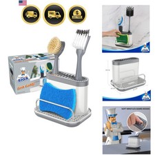 Sink Caddy, Kitchen Sink Organizer Sponge Brush Holder with Drip Tray, White ...
