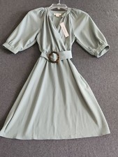Monteau Women's Sage Midi Dress Tortoise Buckle Fit and Flare Size Small NEW