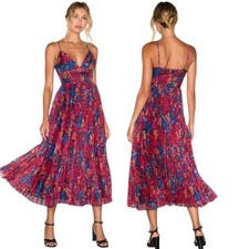 LULUS 🔖NWT! "Sincerely Gorgeous" Black Multi Floral Pleated Midi Dress - XL