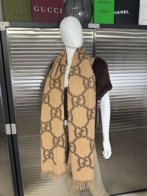Gucci Wool/Silk Gimire Jumbo Gg Large Logo Fringe Scarf 675876 | eBay