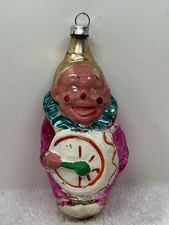 Antique 1920s Mercury Glass W Germany Pink Joey Clown W Drum Ornament Figural