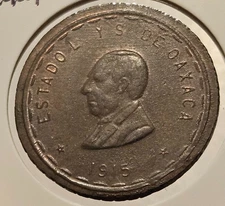 1915 Mexico Revolution SCARCE Oaxaca State Coin 20 Centavos Benito Juarez