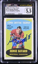 Serge Savard Signed 1969-70 O-Pee-Chee Conn Smythe Card #210 CGC 5.5 JSA 10 Auto