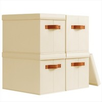 Faltbare Aufbewahrungsboxen Mit Deckel 35 X 25 X 25 Cm Beige 4Er Set
