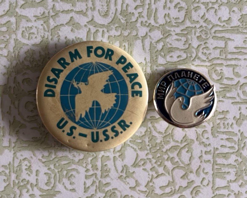Vintage Disarm For Peace US - USSR Dove Anti War  1.5” Button Pinback Pin Set