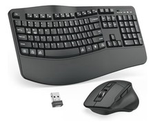 Wireless Keyboard and Mouse Combo,2.4G Full Size Wave Keys Ergonomic Keyboard