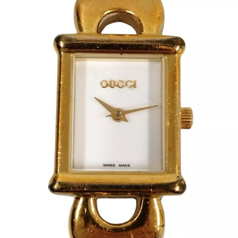 Montre femme Gucci 1800L or blanc ceinture à changement Qz occasion 