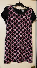 Worthingington Petite Stretch Women’s Pink & Black Geometric Shift Dress Size PM