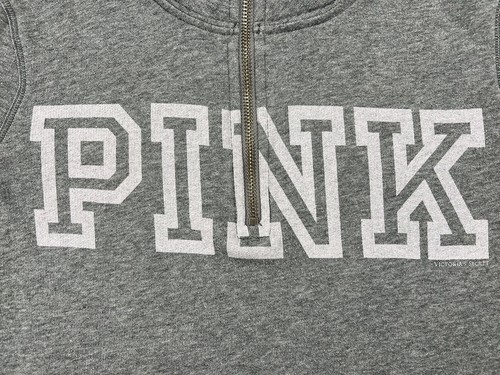 Victoria’s Secret PINK 1/4 Zip Gray Athletic Long Sleeve Top Sweatshirt Size XS - Picture 9 of 18