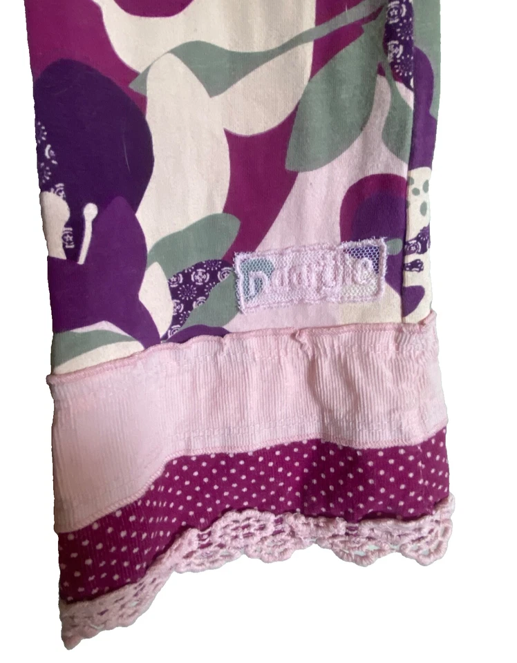 NAARTJIE KIDS 儿童 女孩 长 粉色 紫色 花卉 裤子 荷叶边 钩针编织 10 XXXXL — 第 3/4 张图片