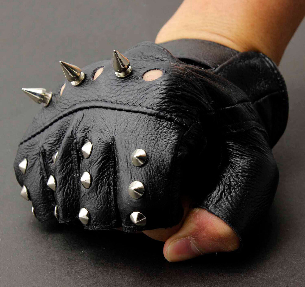 Punk Leather Metal Stud Biker Rocker Driving Motorcycle Fingerless