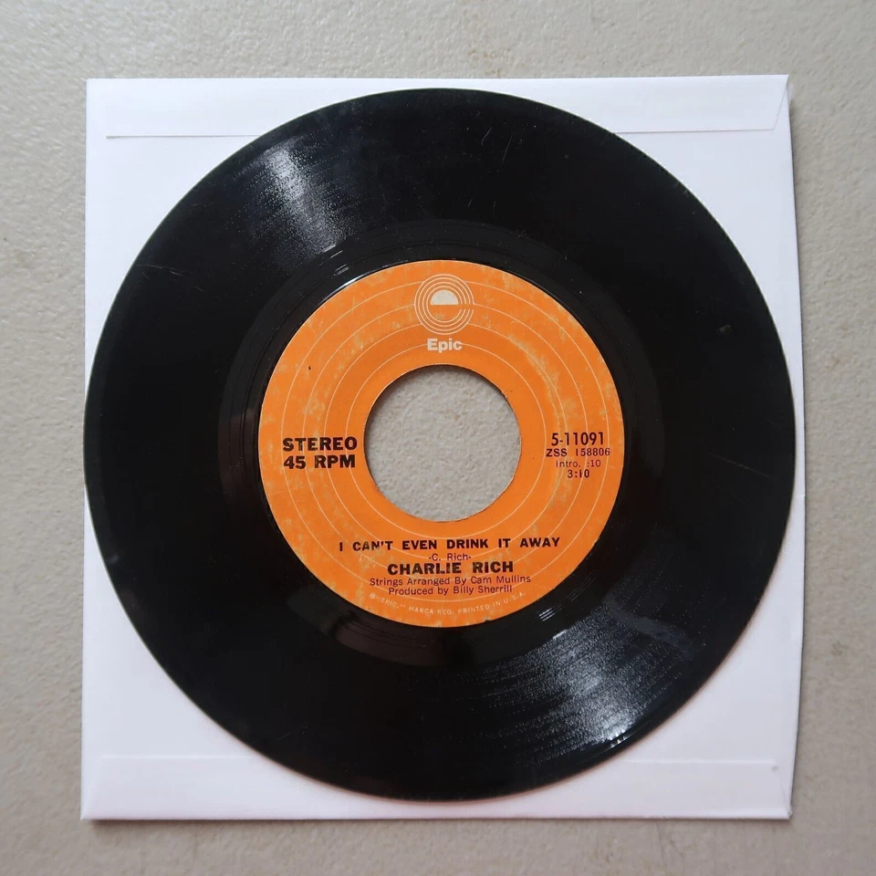 CHARLIE RICH A VERY SPECIAL LOVE SONG/I CAN'T EVEN DRINK IT AWAY 45 VG 17-174 - Image 2 of 2