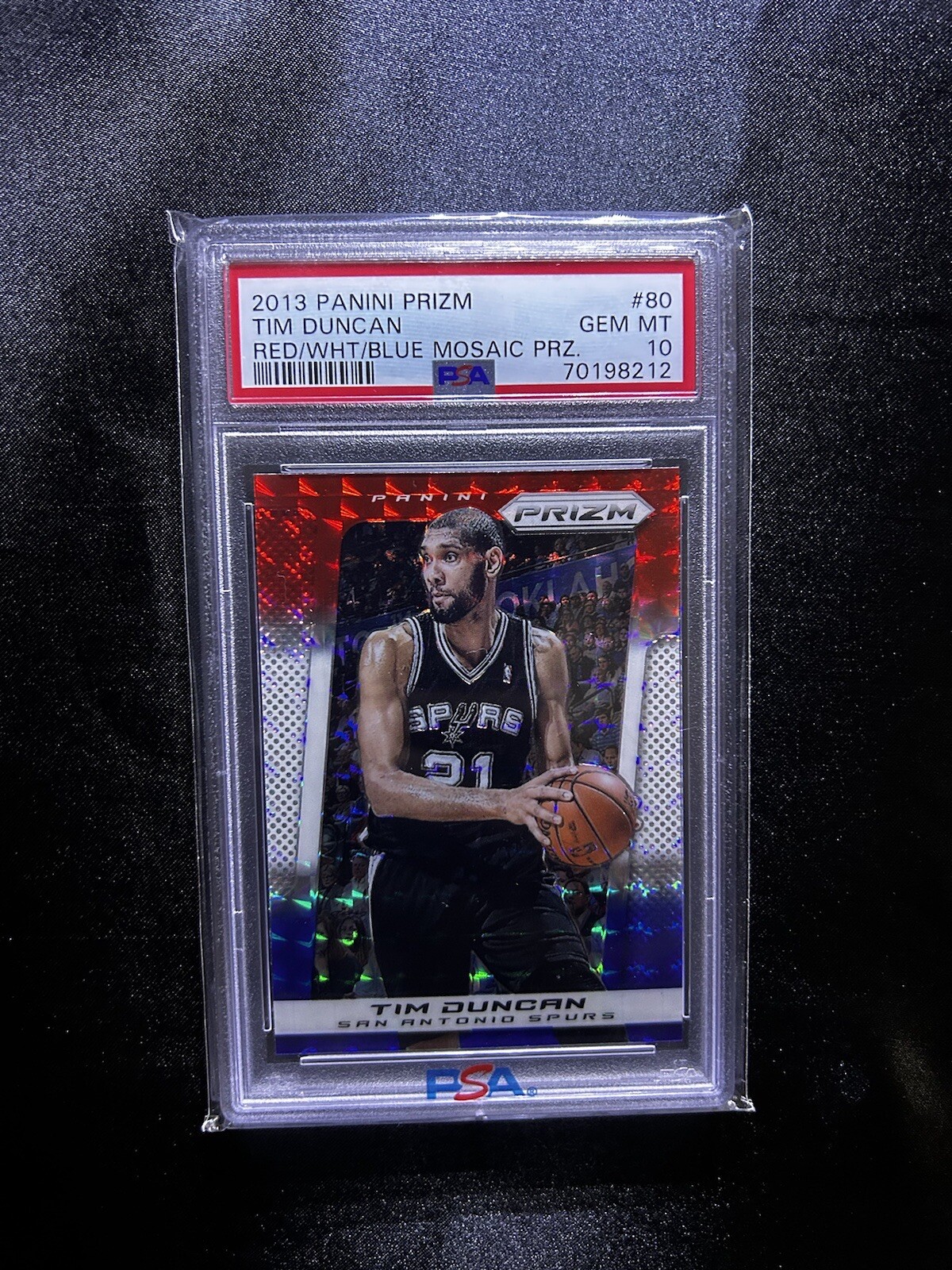 2013 Panini Prizm Tim Duncan red white blue mosaic Prizm PSA 10 Pop 2
