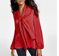 Bar III Scarf Tie Blouse Top Morello Cherry RED Size Small