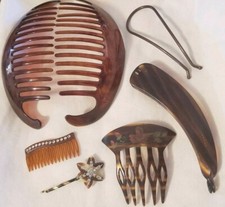 VTG LOT French FRANCE Tortoise/Shell RHINESTONE Hair Comb Clip STAR pin Barrett