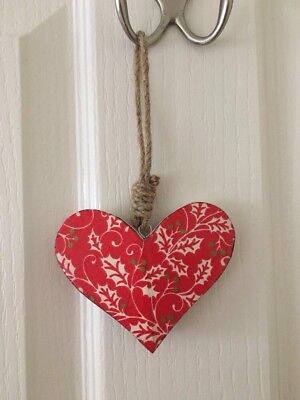 Handmade Decoupage Shabby Chic Christmas Hanging Heart Rustic Home Decoration